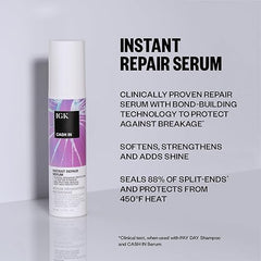 IGK Cash In serum being applied to damp hair for bond-building protection
