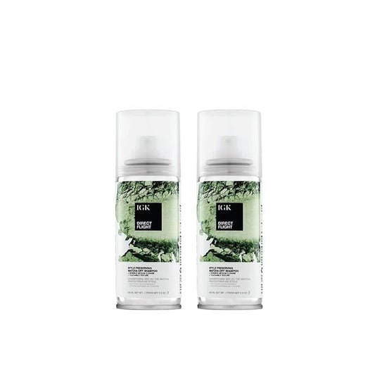 IGK Direct Flight Matcha dry shampoo travel pack of two bottles for on-the-go refreshment