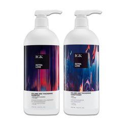 IGK Extra Love shampoo bottle close-up highlighting volume-boosting formula