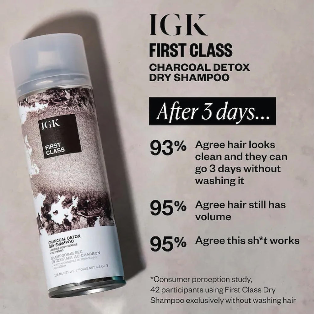 IGK 2-pack packaging box for travel-friendly charcoal detox dry shampoo.