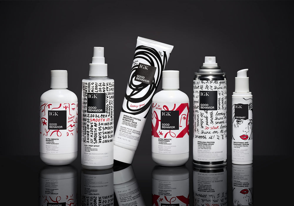 IGK GOOD BEHAVIOR bottle pour illustrating controlled dispensing and premium formula.