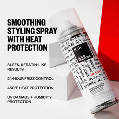 IGK Spirulina Protein Smoothing Spray bottle designed for heat-activated smoothing.