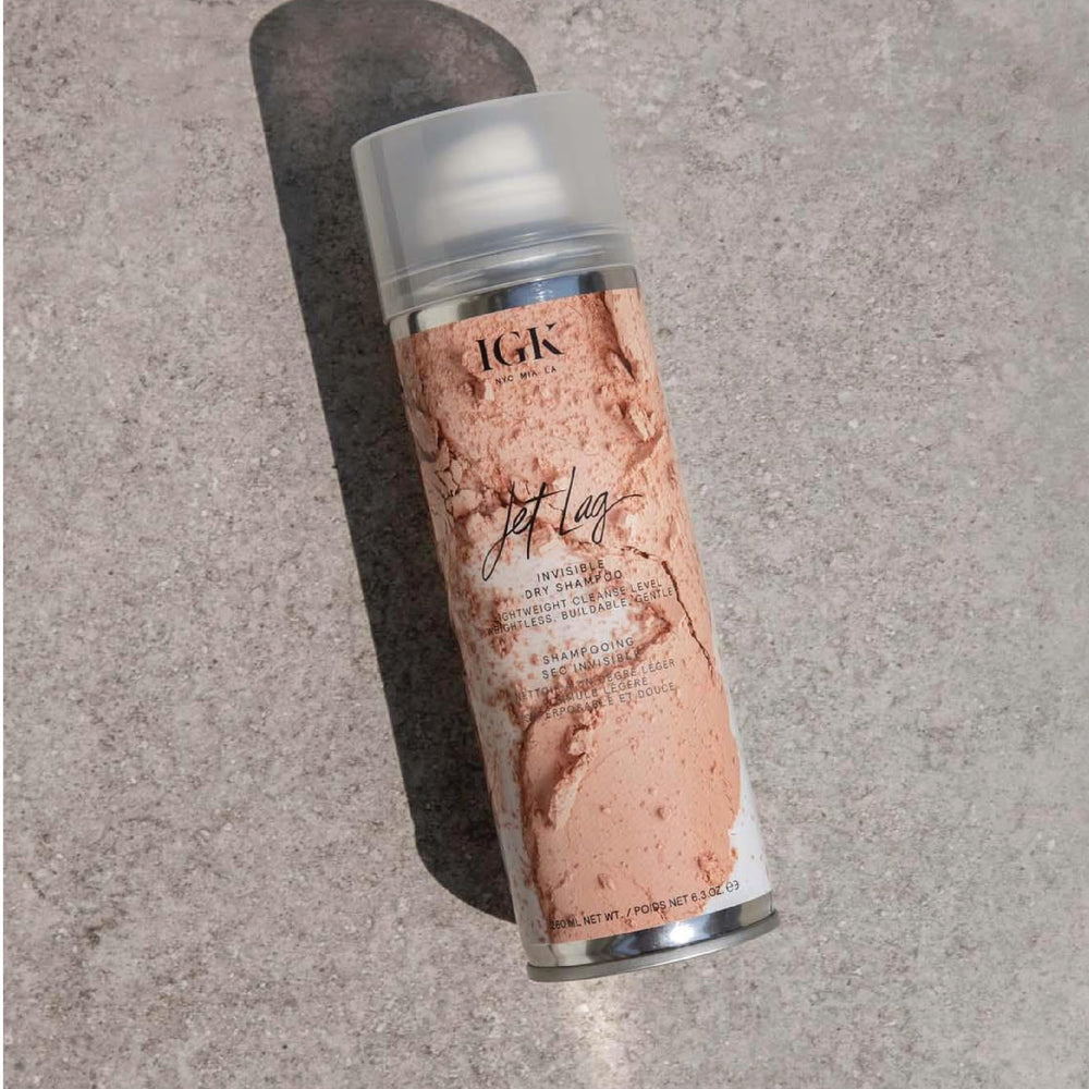 IGK Jet Lag Invisible Dry Shampoo 2-pack with full and travel sizes for versatile styling.