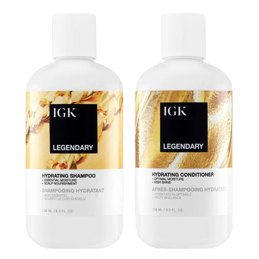IGK Legendary Dream Hair shampoo bottle close-up highlighting hydration and shine potential.
