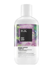 IGK Pay Day Shampoo bottle front view highlights vegan silk protection.