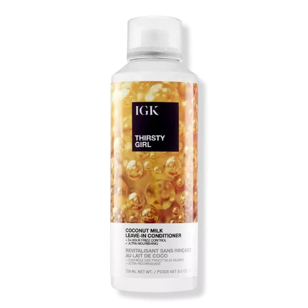 IGK Thirsty Girl Coconut Milk Leave-In Bottle showing creamy texture for hydration