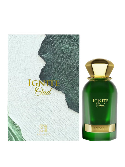 Ahmed Al Maghribi Ignite Oud bottle close-up for elegant evening wear.
