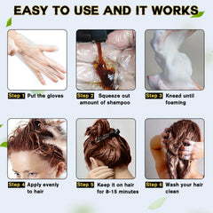 IIIMEIDU Hair Dye Shampoo applied to hair delivers even dark coffee coverage.