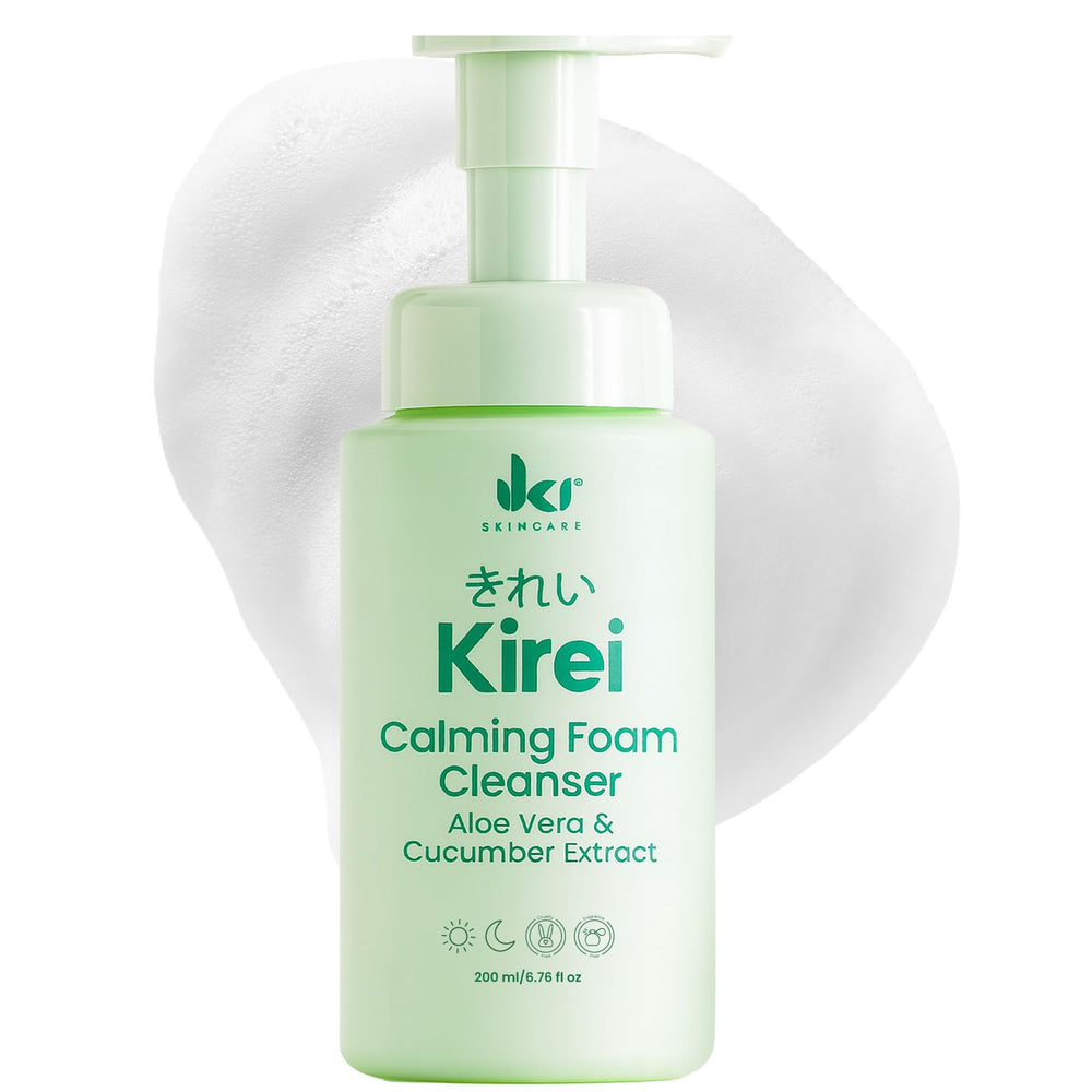 IKI Skincare Kirei Foam Cleanser bottle front shows gentle, hydrating cleanse.