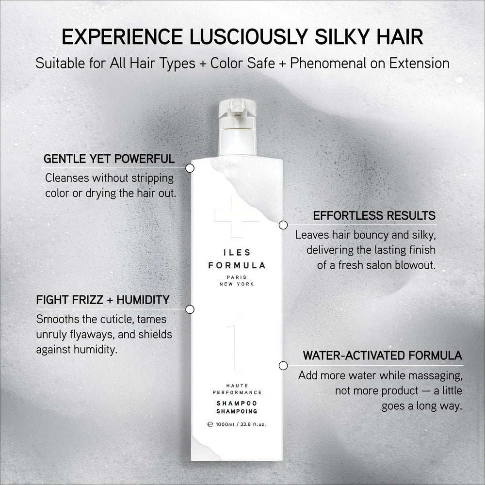 ILES FORMULA Shampoo tames frizz and protects against humidity.