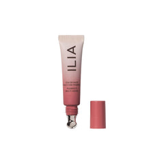 ILIA Color Haze application swatch on cheek shows dewy color and easy blend.