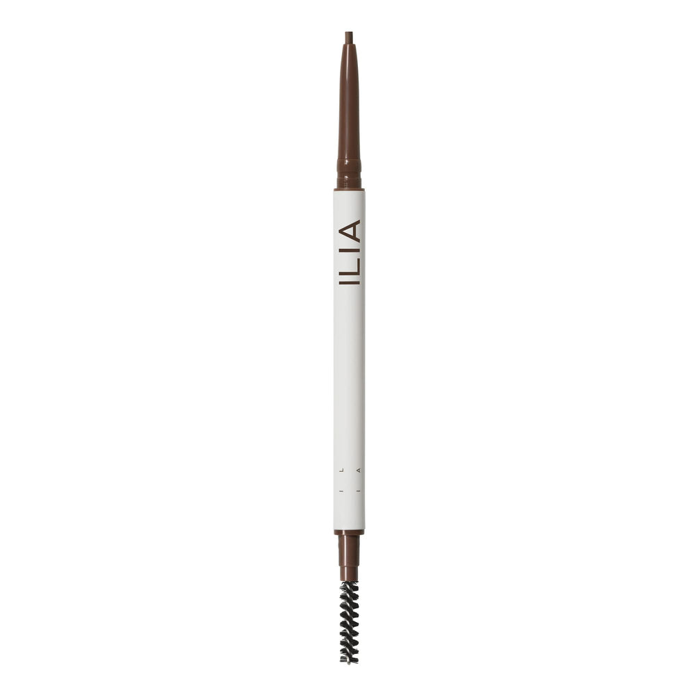 ILIA In Full Micro-Tip Brow Pencil with Spoolie closeup for precise brow shaping in dark brown.