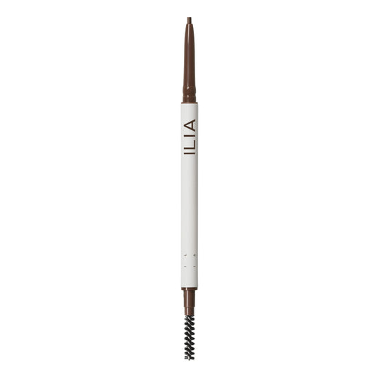 ILIA In Full Micro-Tip Brow Pencil with Spoolie closeup for precise brow shaping in dark brown.