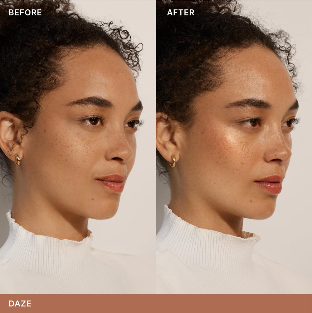 ILIA Highlighter applied with brush for precise glow placement.