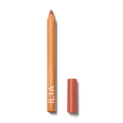 ILIA Lip Sketch Hydrating Crayon Pampas cap close-up showing soft peach color and moisture