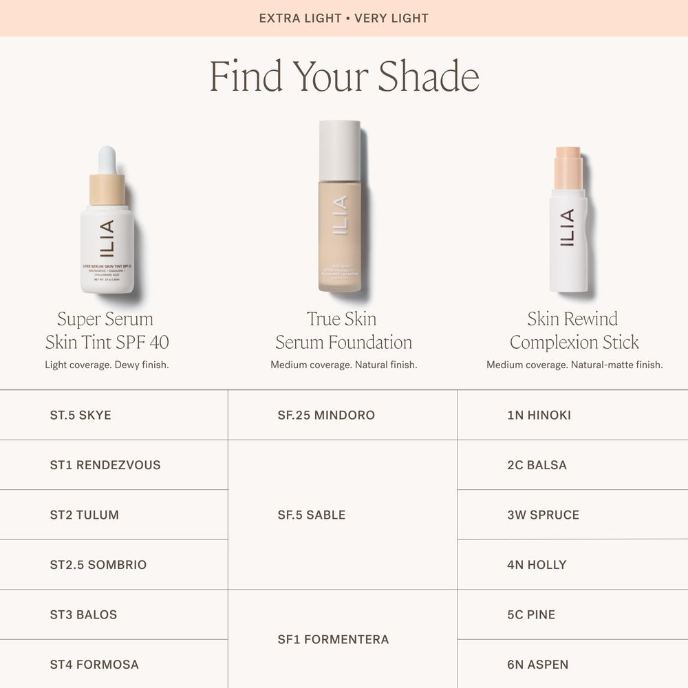 ILIA Skin Rewind Complexion Stick finish close-up showing smooth, line-minimizing effect.