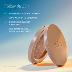 ILIA Sunshift bronzer powder transition shows a soft warm glow