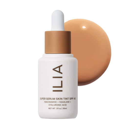 ILIA Super Serum Skin Tint SPF 40 bottle with lightweight, hydrating coverage