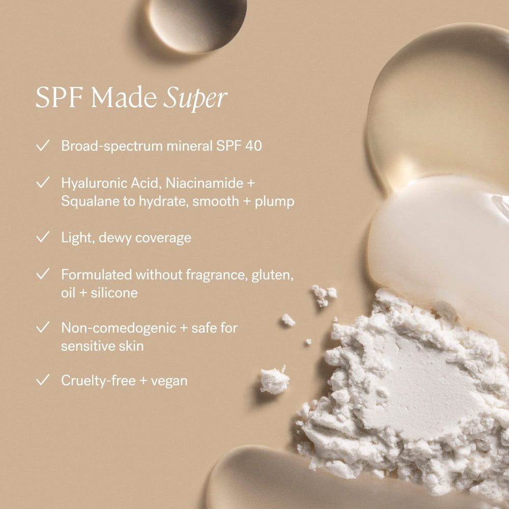ILIA Super Serum Skin Tint SPF 40 close-up texture rendering luminous hydration