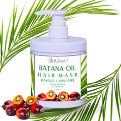 ILLUVISSE Batana Oil Hair Mask jar front highlighting premium conditioning for dry hair