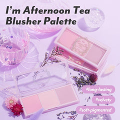 I'M MEME Blusher Palette Afternoon Tea peach shade adds warmth to cheeks.