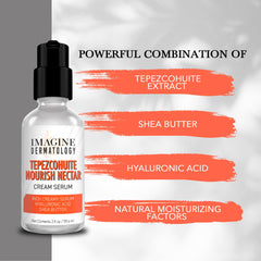 ImagineDerm Tepezcohuite Nourish Nectar USA-made packaging signals quality and standards.
