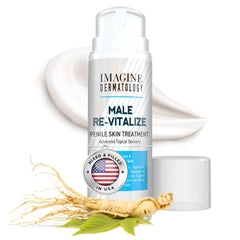 Imagine Dermatology Male Re-Vitalize Cream bottle front for soothing hydration.
