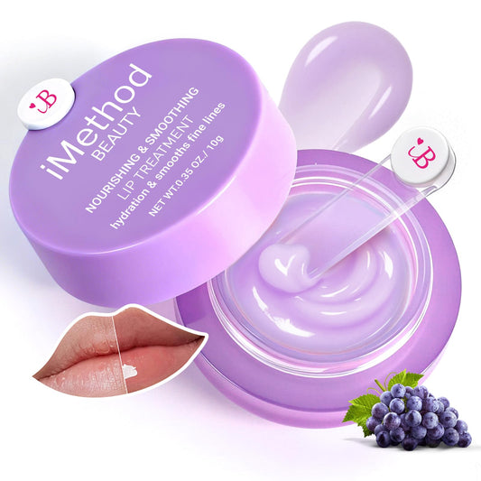 iMethod lip mask grape jar closeup showing rich hydration for dry lips