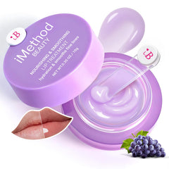 iMethod lip mask grape jar closeup showing rich hydration for dry lips