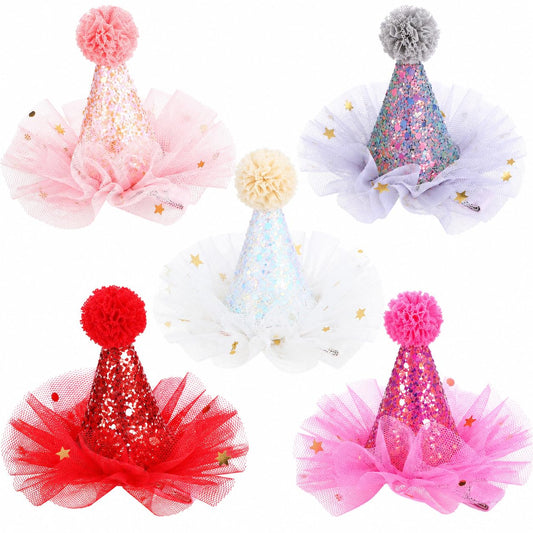 IMIKEYA front view of 5 hat clips showing festive look and easy styling