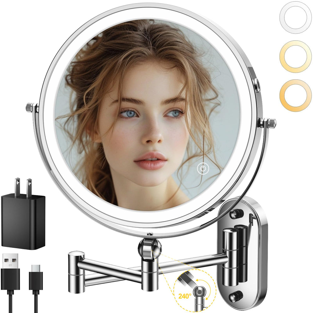 IMIKONA 9 inch wall mounted mirror with extendable arm for flexible makeup viewing