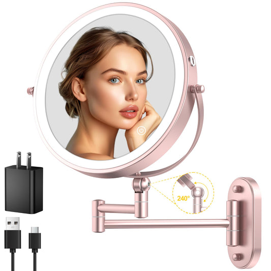 IMIKONA 9-inch wall-mounted makeup mirror with extendable arm for flexible vanity viewing