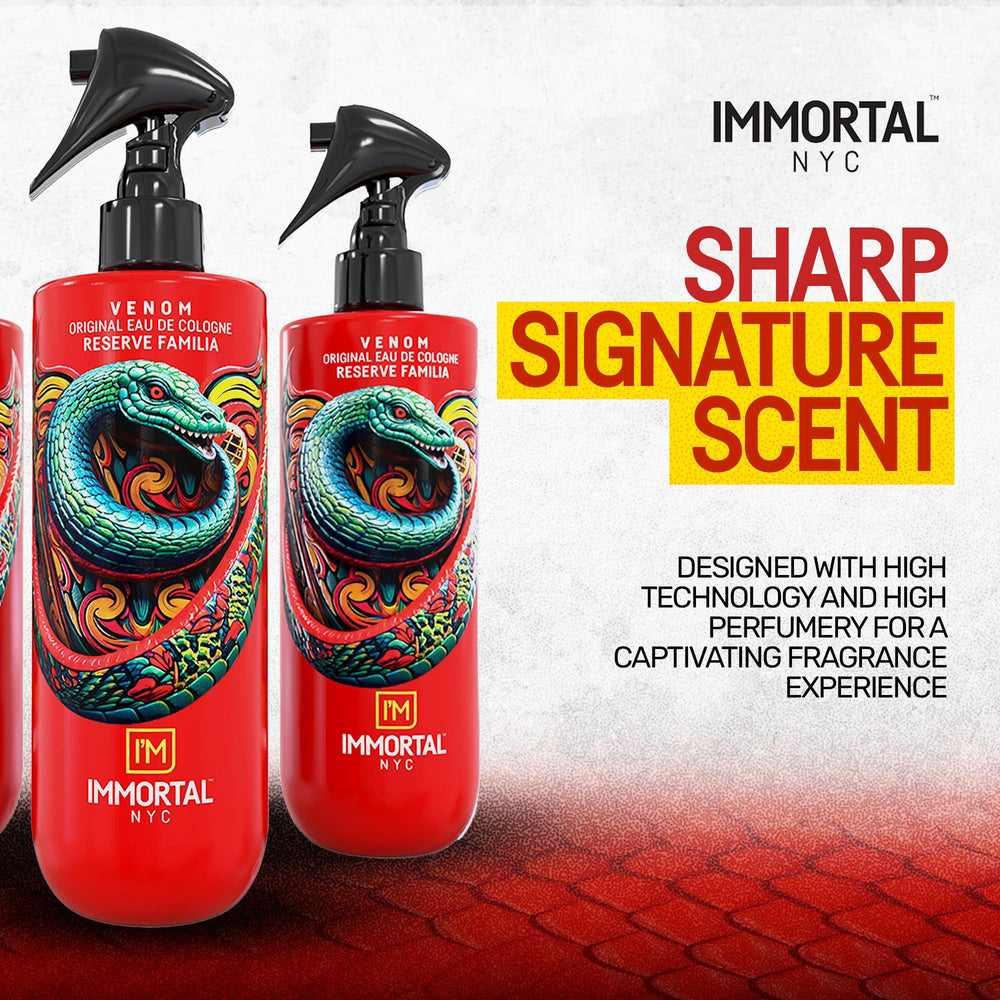 Immortal NYC Venom 17 oz bottle shown for all-day refreshment.