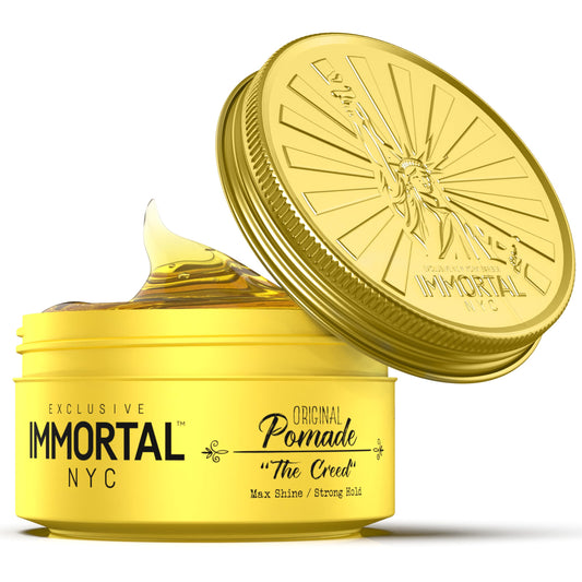 Immortal NYC Creed hair pomade delivers strong hold and maximum shine for sleek looks.
