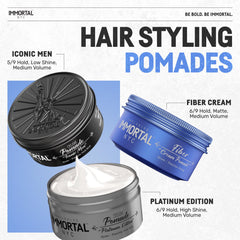 Immortal NYC Fiber Cream Pomade delivers a pliable strong hold.