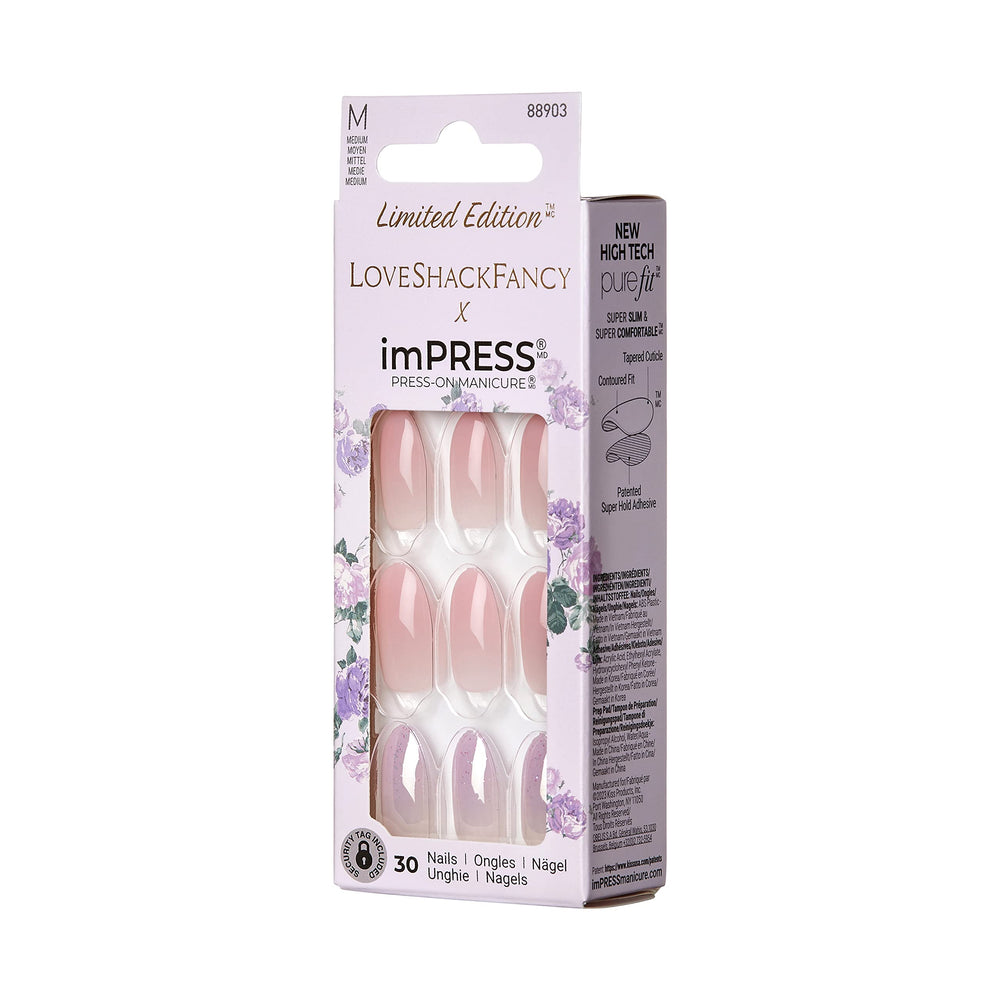 imPRESS LoveShackFancy nails application steps showing quick, glue-free styling