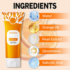 IMrawlook orange exfoliating gel applied to face and neck for refreshing cleanse