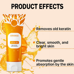 Hands massaging IMrawlook orange exfoliating gel for facial exfoliation