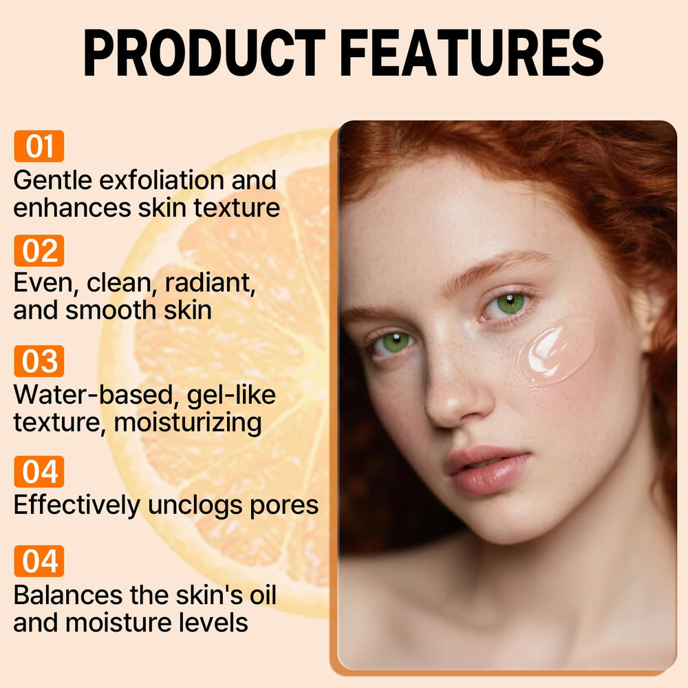 Close-up of orange extract texture highlighting moisturizing formula of IMrawlook exfoliating gel