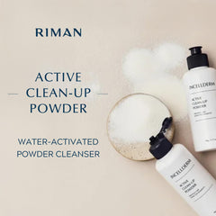 INCELLDERM Active Clean-Up Powder packaging shown for travel-friendly routine.