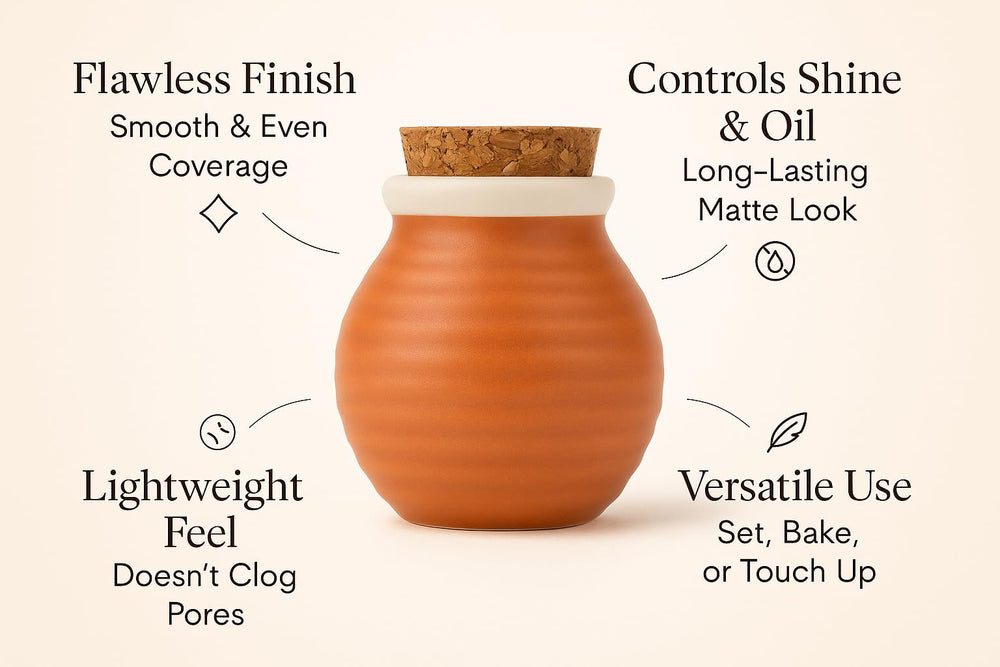 Indian Earth Original Makeup Powder with 3-inch puff included for easy blending.