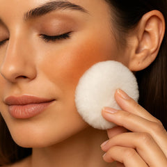 Indian Earth Original Makeup Powder on skin demonstrating universal suitability for all tones.