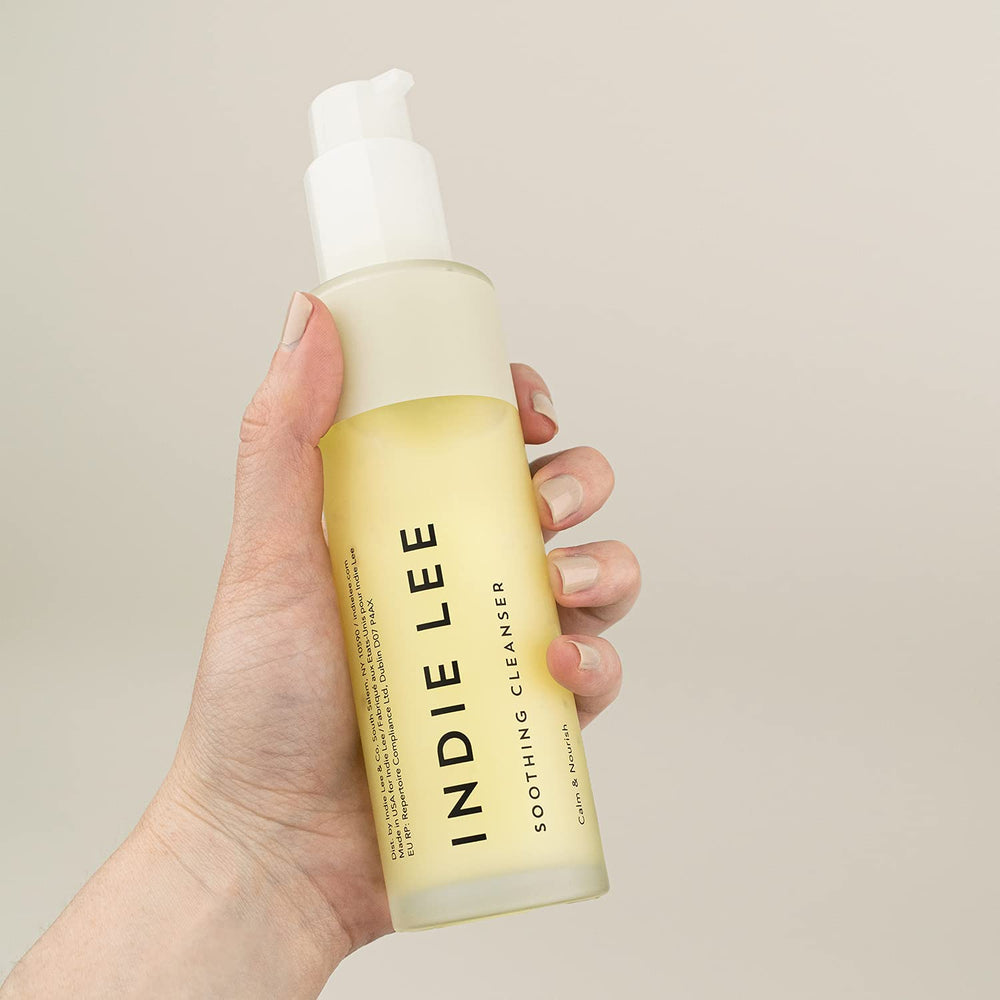 Indie Lee Rose Damascena oil bottle, nourishing aroma for daily skincare ritual.