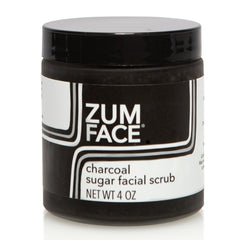 Indigo Wild Zum Face Sugar Scrub jar shows charcoal texture for gentle exfoliation