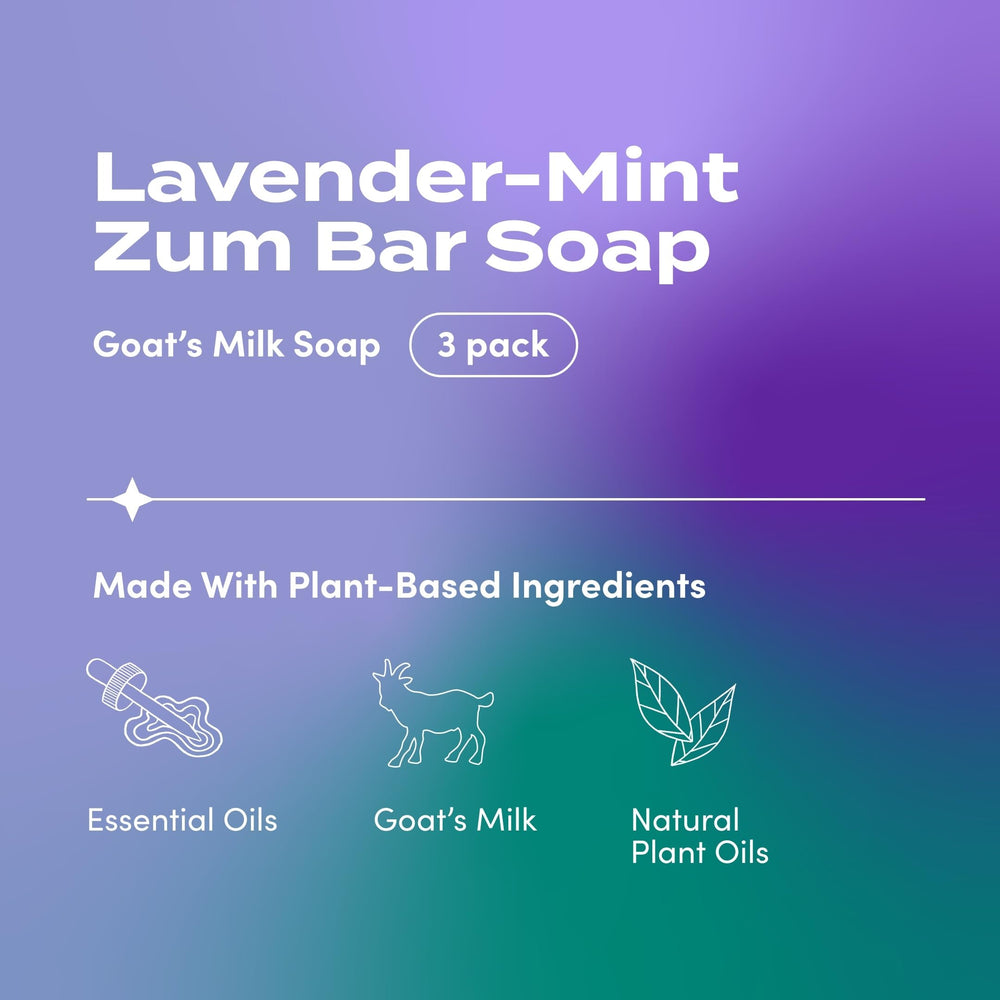 Indigo Wild Zum Lavender-Mint soap pack front view highlighting a compact, multi-bar bundle.