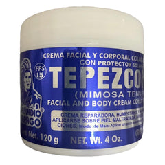 Indio Papago Tepezcohuite cream in white packaging with SPF-15 protection.