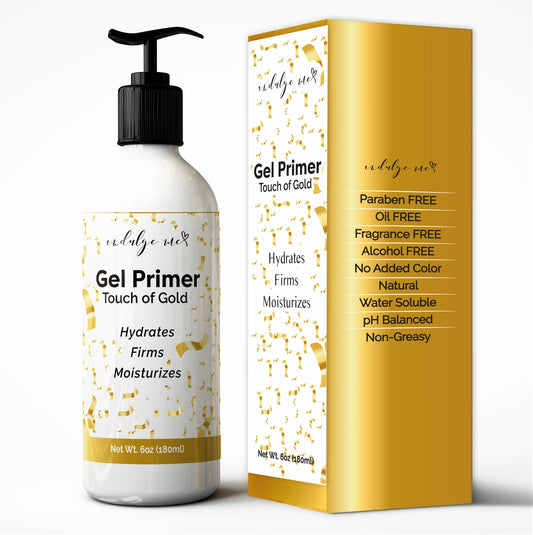 IndulgeMe Conductive Gel bottle shown, hydrating primer for at-home microcurrent treatments.