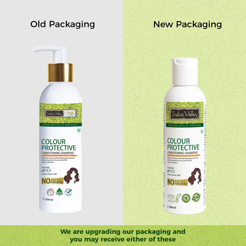 Indus Valley Colour Protective Shampoo helps maintain vibrancy and shine.