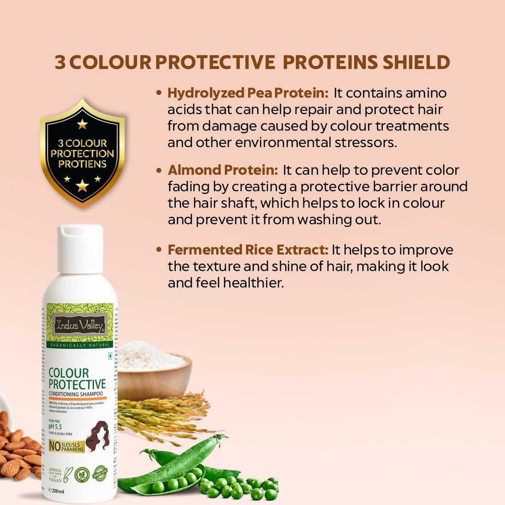 Indus Valley Colour Protective Shampoo forms rich, gentle lather for easy cleansing.
