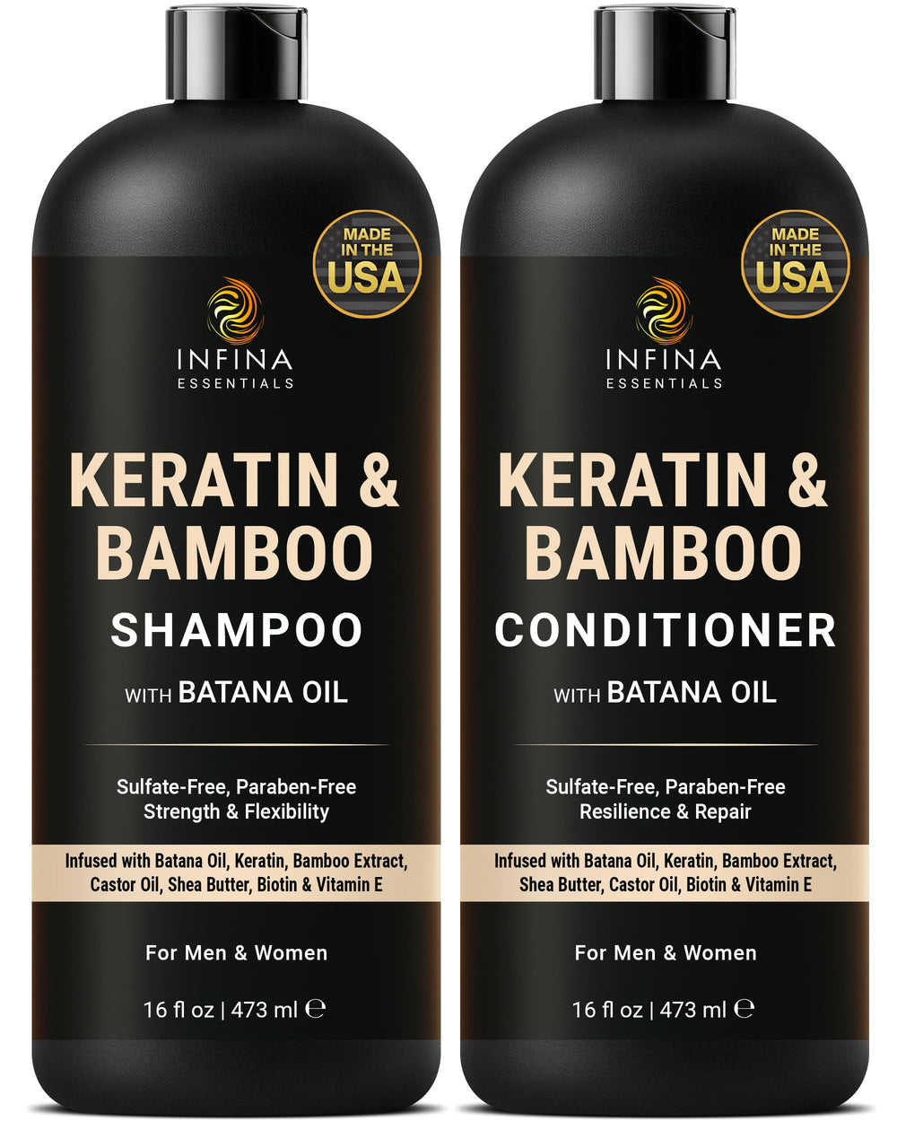 INFINA ESSENTIALS Keratin Shampoo bottle for smooth cleansing